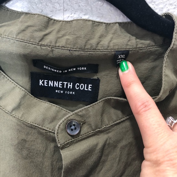 Kenneth Cole New York Green and White Color Block Long Sleeve Button Down Shirt - Picture 4 of 8